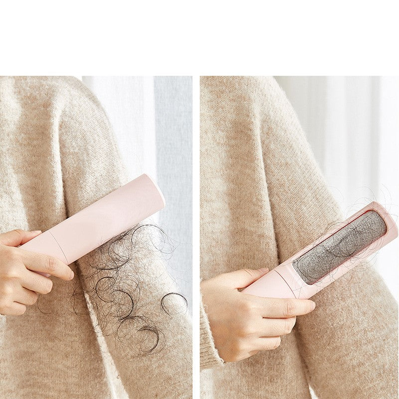 Pet hair roller lifting fur from a sweater