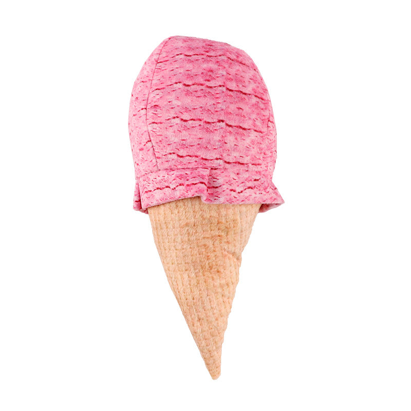 Pink ice-cream cone plush cat toy