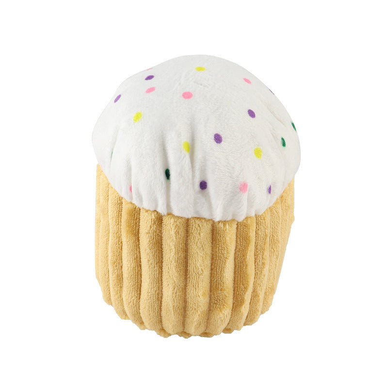 White cupcake plush cat toy with sprinkles