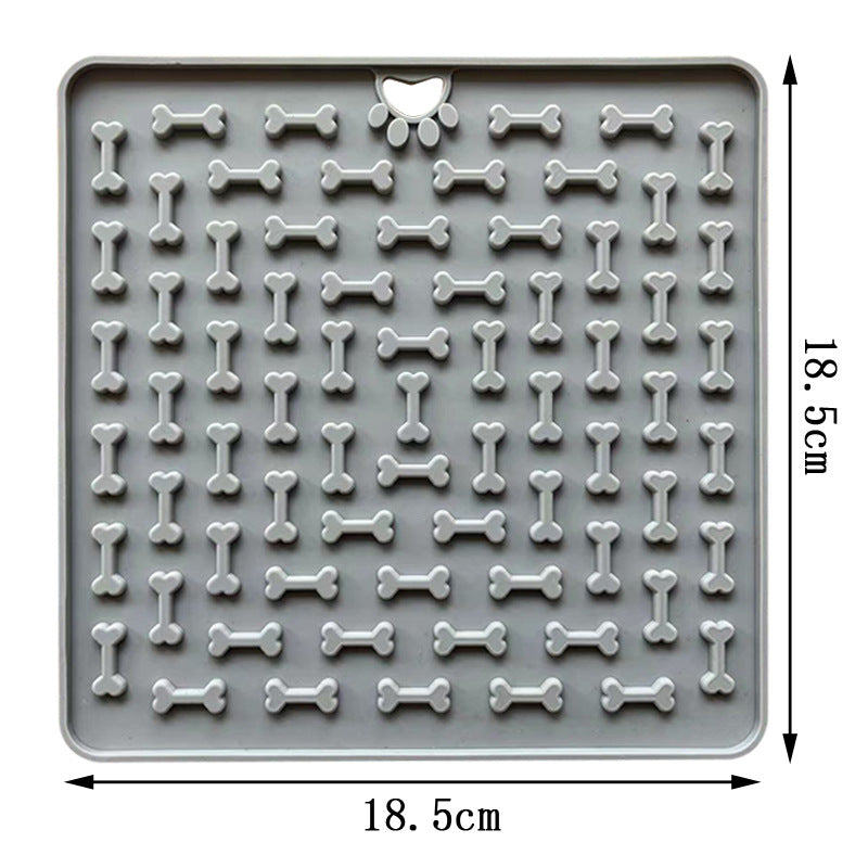 Square silicone lick mat with raised bone texture, about 18.5 x 18.5 cm