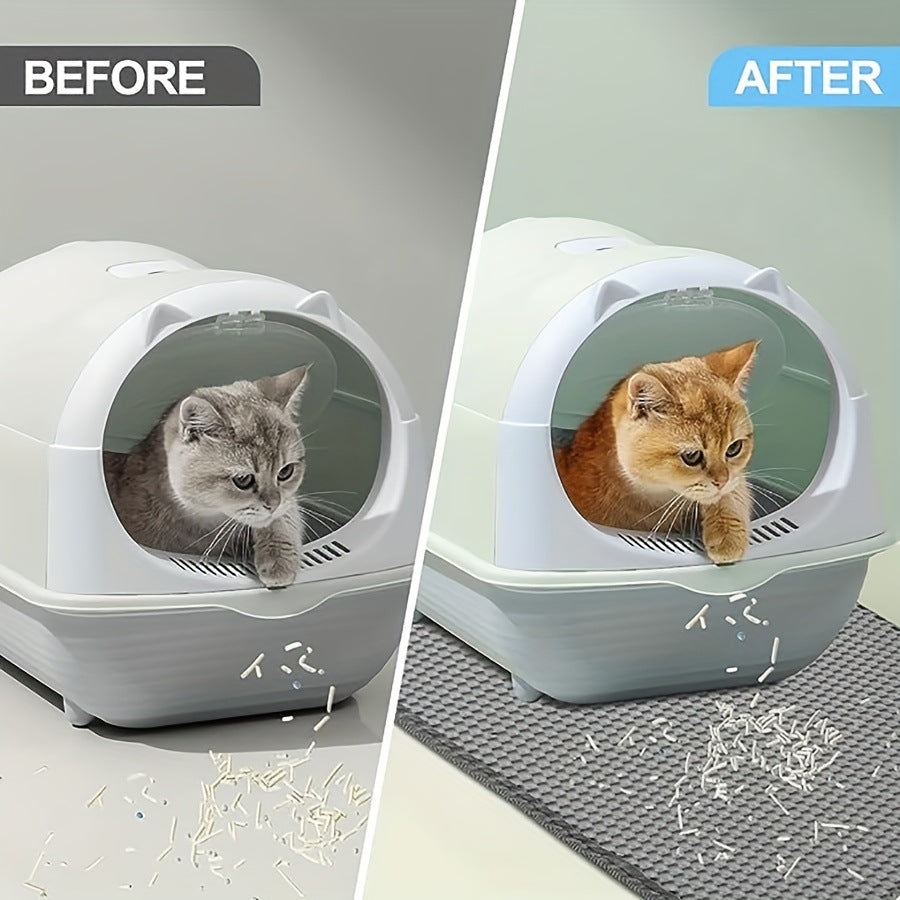 Before and after: litter mat keeps the floor clean