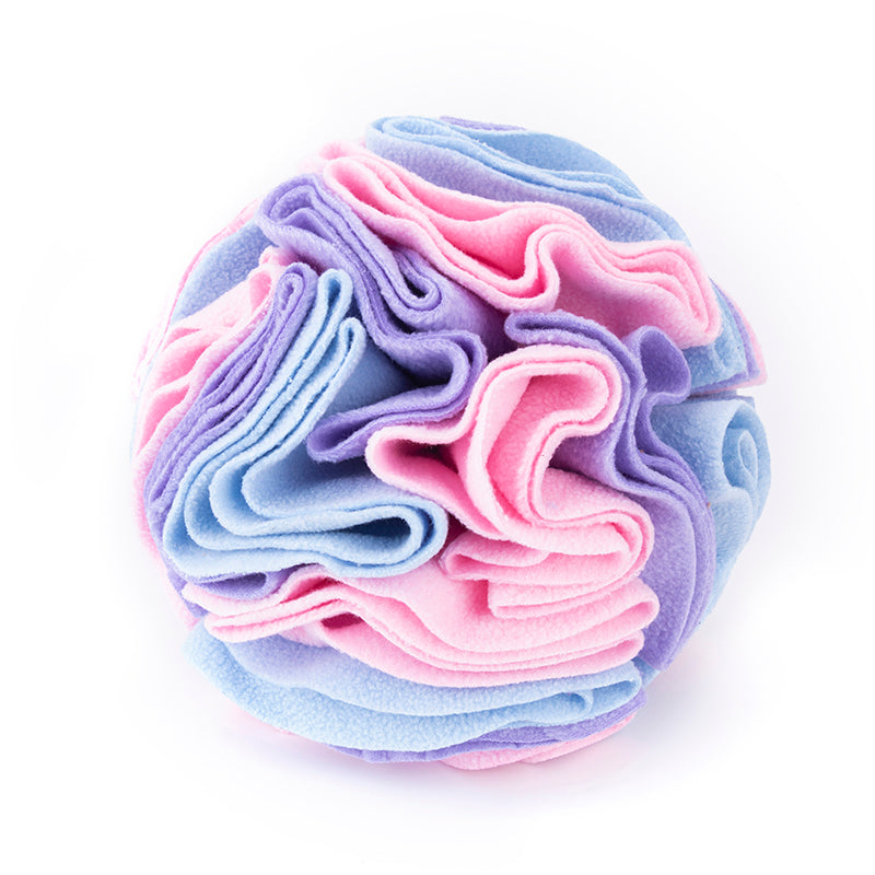 Snuffle ball in Macaron colors, lilac, pink and baby blue fleece