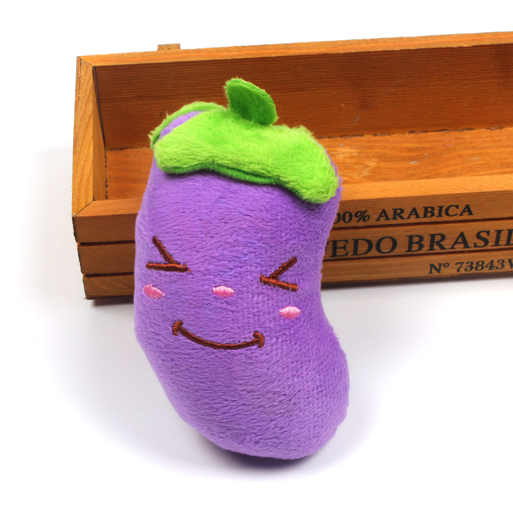 Purple smiling eggplant plush cat toy